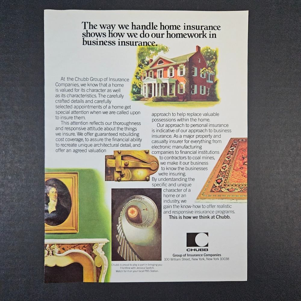 1983 Chubb Group of Insurance Companies Vintage Print Ad NY Jessica Savitch PBS